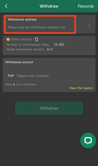 Step 2: Select the add withdrawal account section.